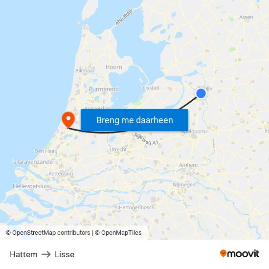 Hattem to Lisse map