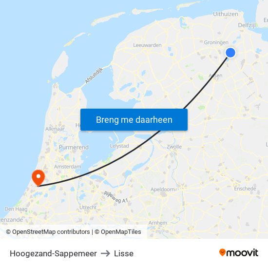 Hoogezand-Sappemeer to Lisse map
