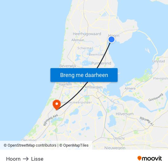 Hoorn to Lisse map