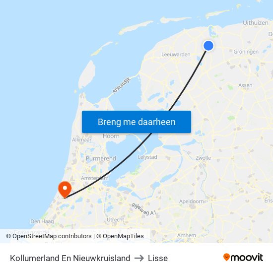 Kollumerland En Nieuwkruisland to Lisse map