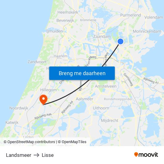 Landsmeer to Lisse map