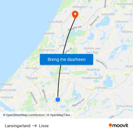 Lansingerland to Lisse map