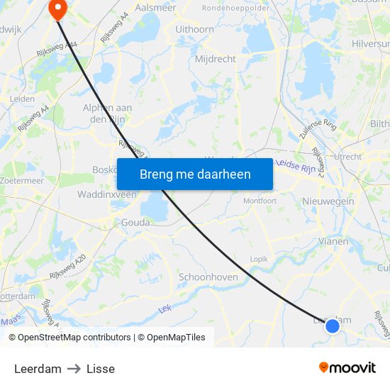 Leerdam to Lisse map