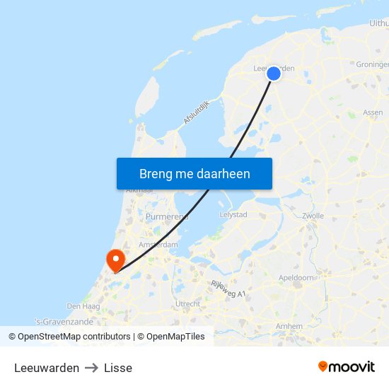 Leeuwarden to Lisse map