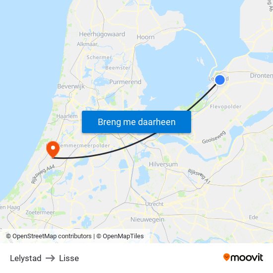 Lelystad to Lisse map