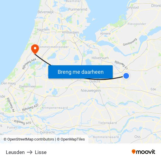 Leusden to Lisse map