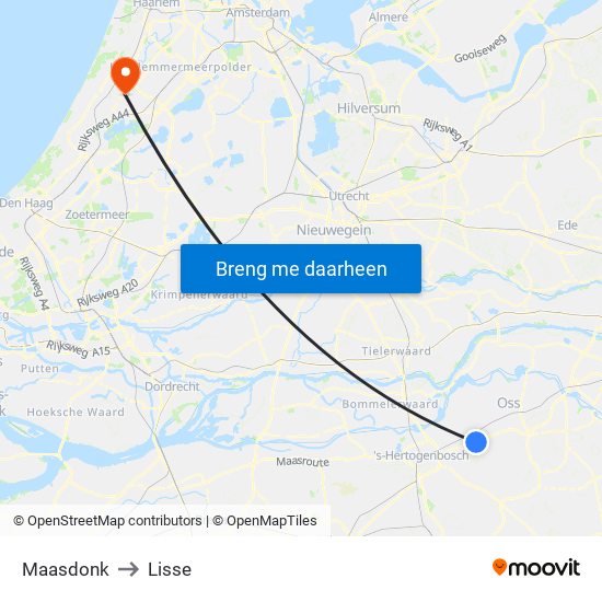 Maasdonk to Lisse map