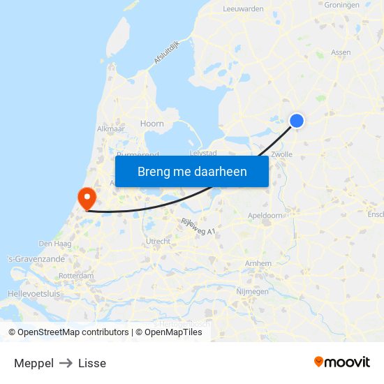 Meppel to Lisse map