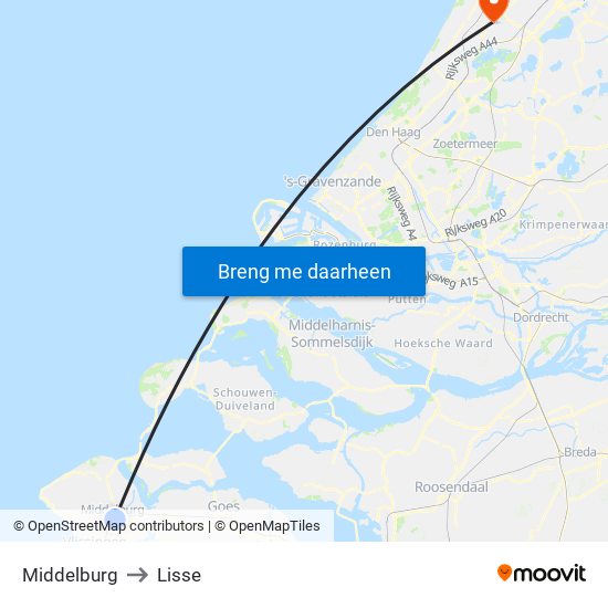 Middelburg to Lisse map