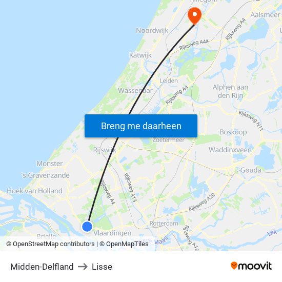 Midden-Delfland to Lisse map