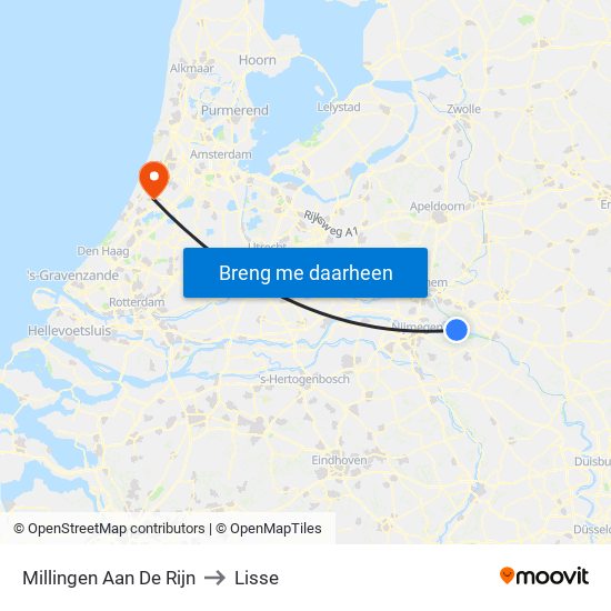 Millingen Aan De Rijn to Lisse map
