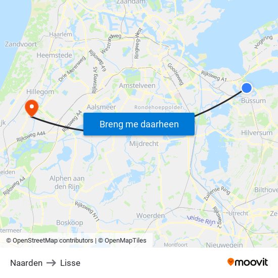 Naarden to Lisse map