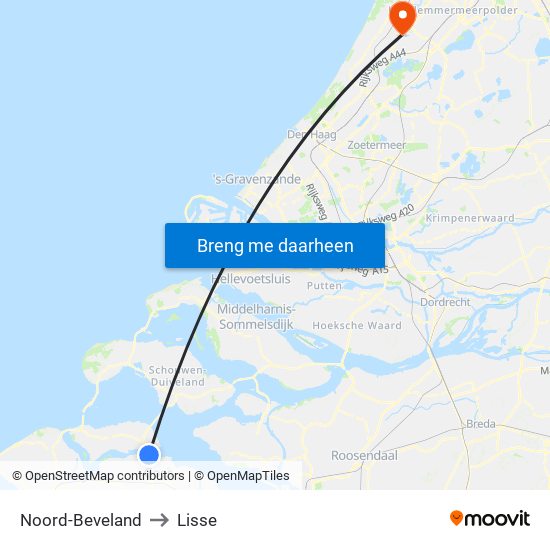 Noord-Beveland to Lisse map