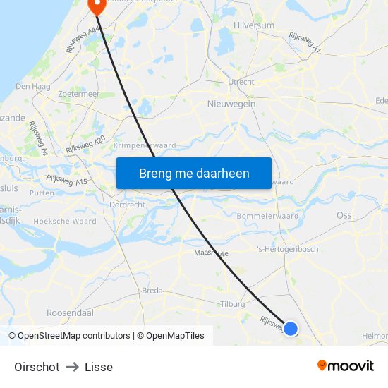 Oirschot to Lisse map