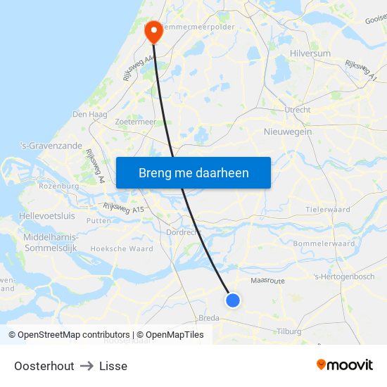 Oosterhout to Lisse map