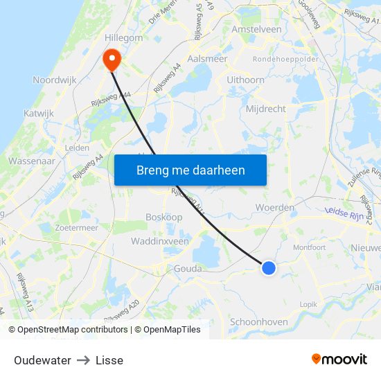 Oudewater to Lisse map