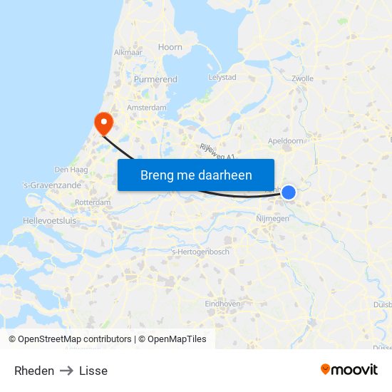 Rheden to Lisse map