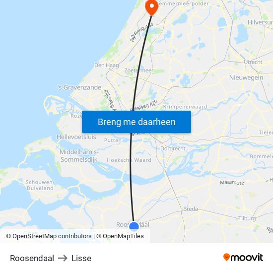 Roosendaal to Lisse map