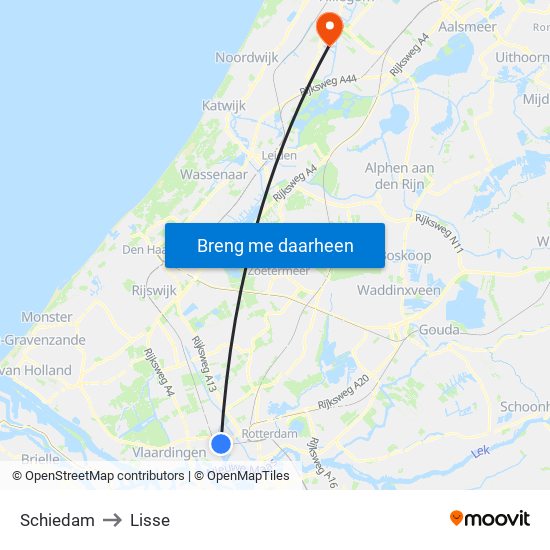 Schiedam to Lisse map