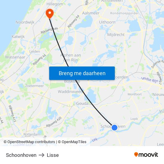 Schoonhoven to Lisse map