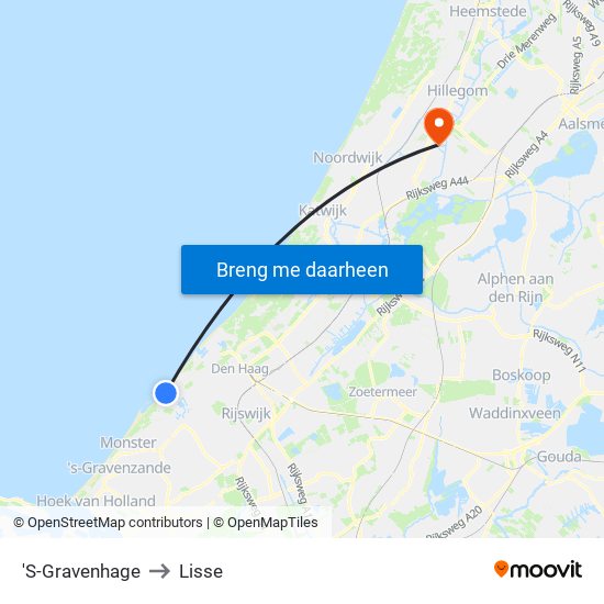 'S-Gravenhage to Lisse map