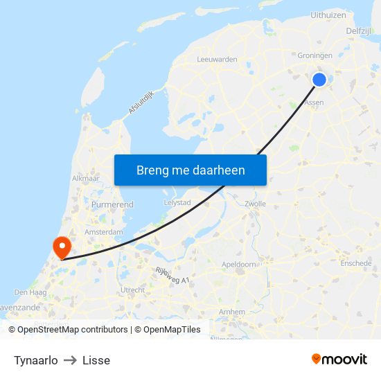Tynaarlo to Lisse map