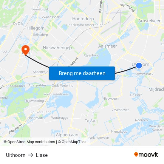 Uithoorn to Lisse map