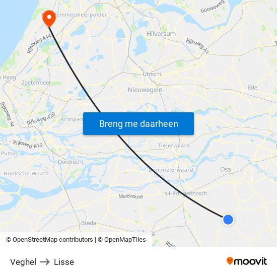 Veghel to Lisse map