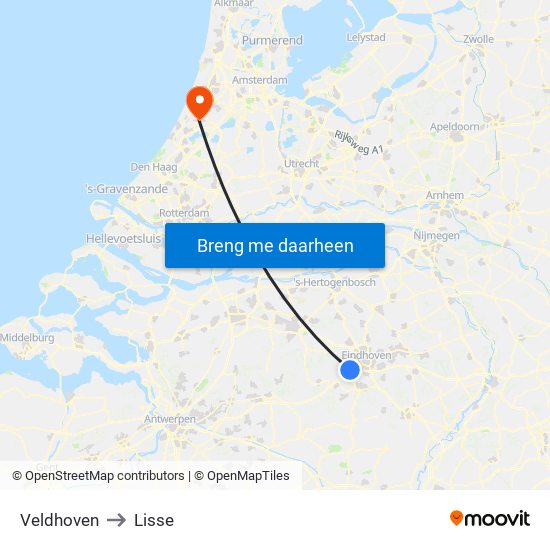Veldhoven to Lisse map