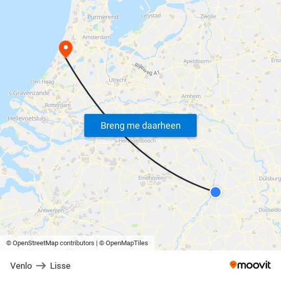 Venlo to Lisse map