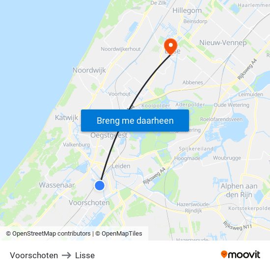 Voorschoten to Lisse map