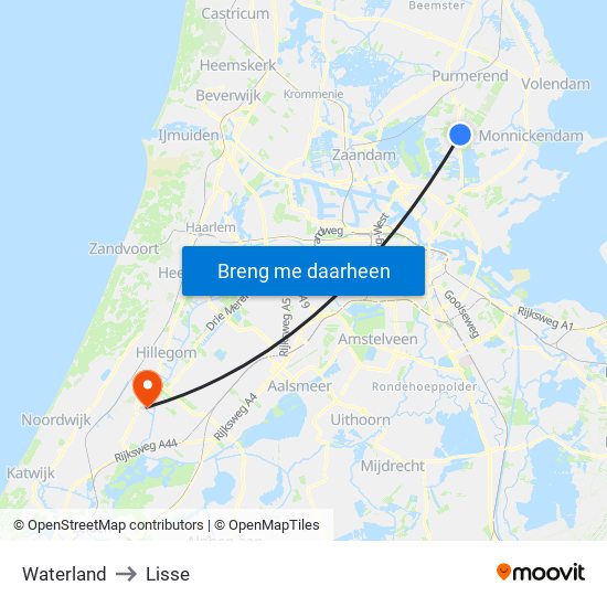 Waterland to Lisse map