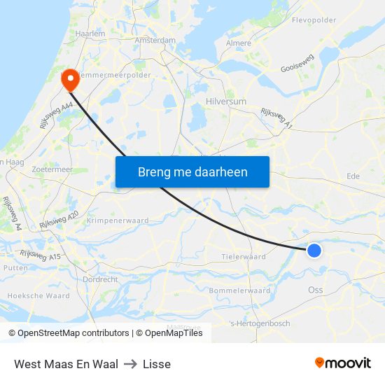 West Maas En Waal to Lisse map