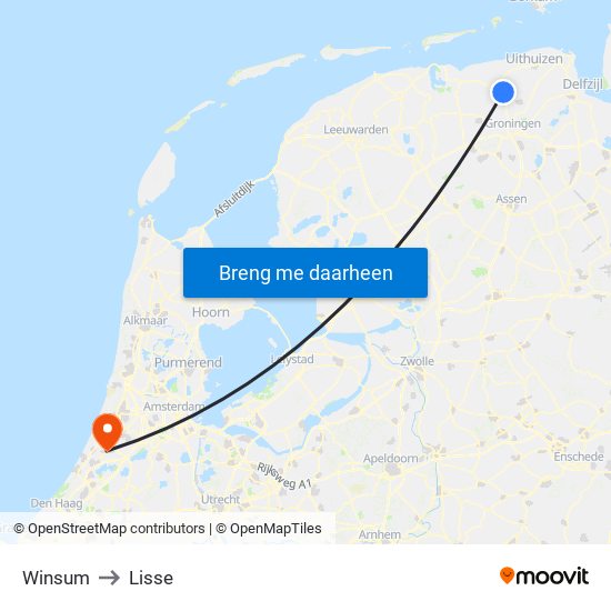 Winsum to Lisse map