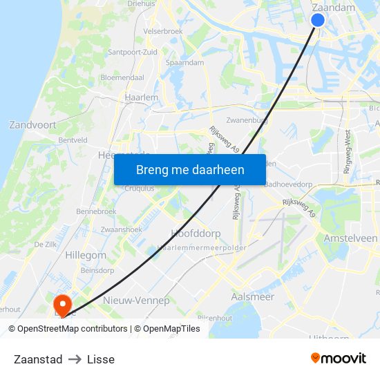 Zaanstad to Lisse map