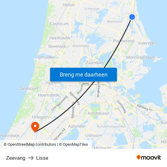 Zeevang to Lisse map