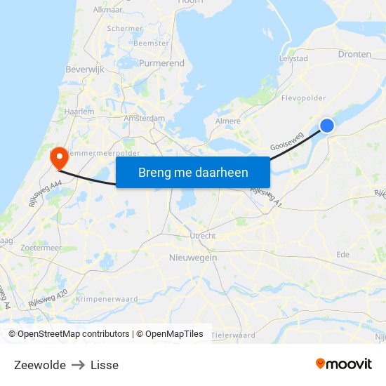Zeewolde to Lisse map