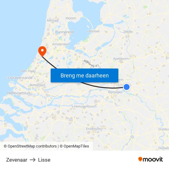 Zevenaar to Lisse map