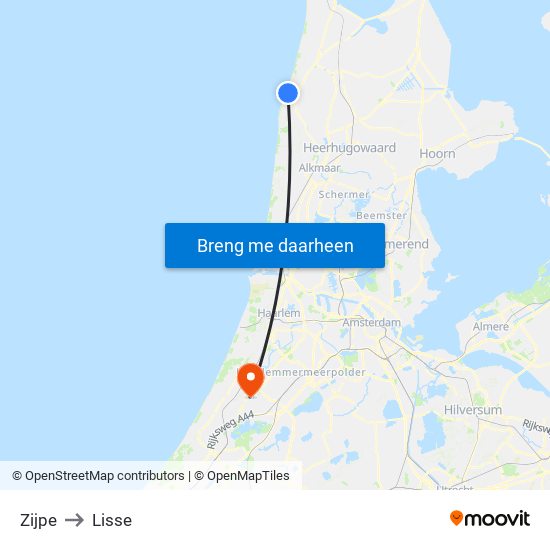 Zijpe to Lisse map