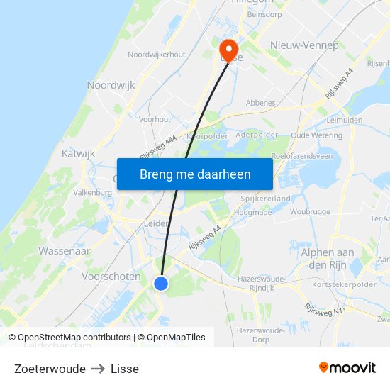 Zoeterwoude to Lisse map