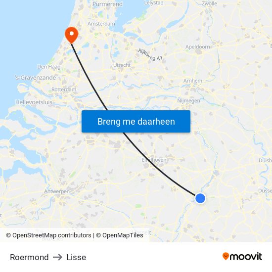 Roermond to Lisse map