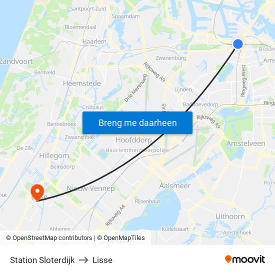 Station Sloterdijk to Lisse map