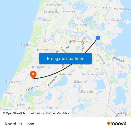 Noord to Lisse map