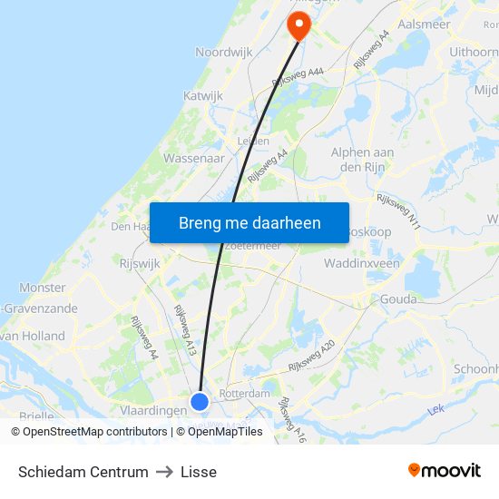 Schiedam Centrum to Lisse map