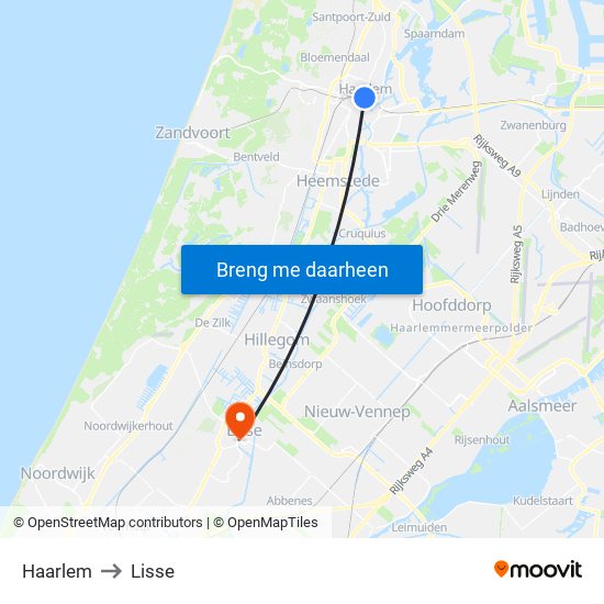 Haarlem to Lisse map