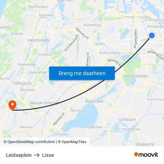 Leidseplein to Lisse map