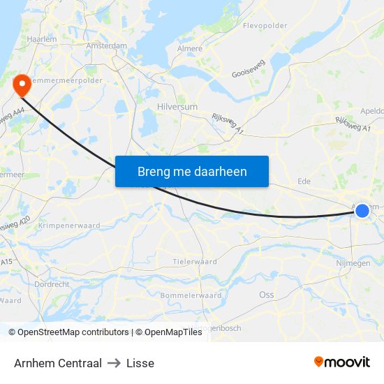 Arnhem Centraal to Lisse map