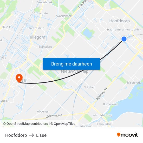Hoofddorp to Lisse map