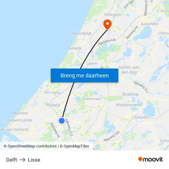 Delft to Lisse map