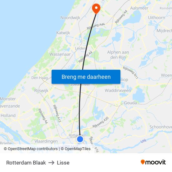Rotterdam Blaak to Lisse map